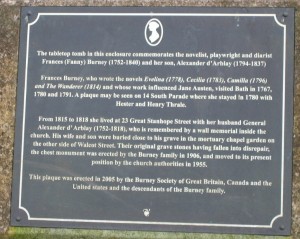 Fanny Burney's tombstone